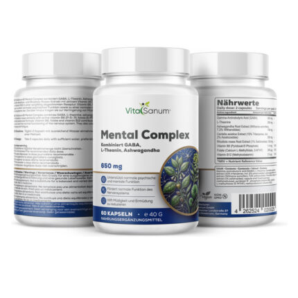 VitaSanum® Mental Complex – 2 Kapseln Tagesportion mit GABA, L-Theanin, Ashwagandha & Pflanzenextrakten